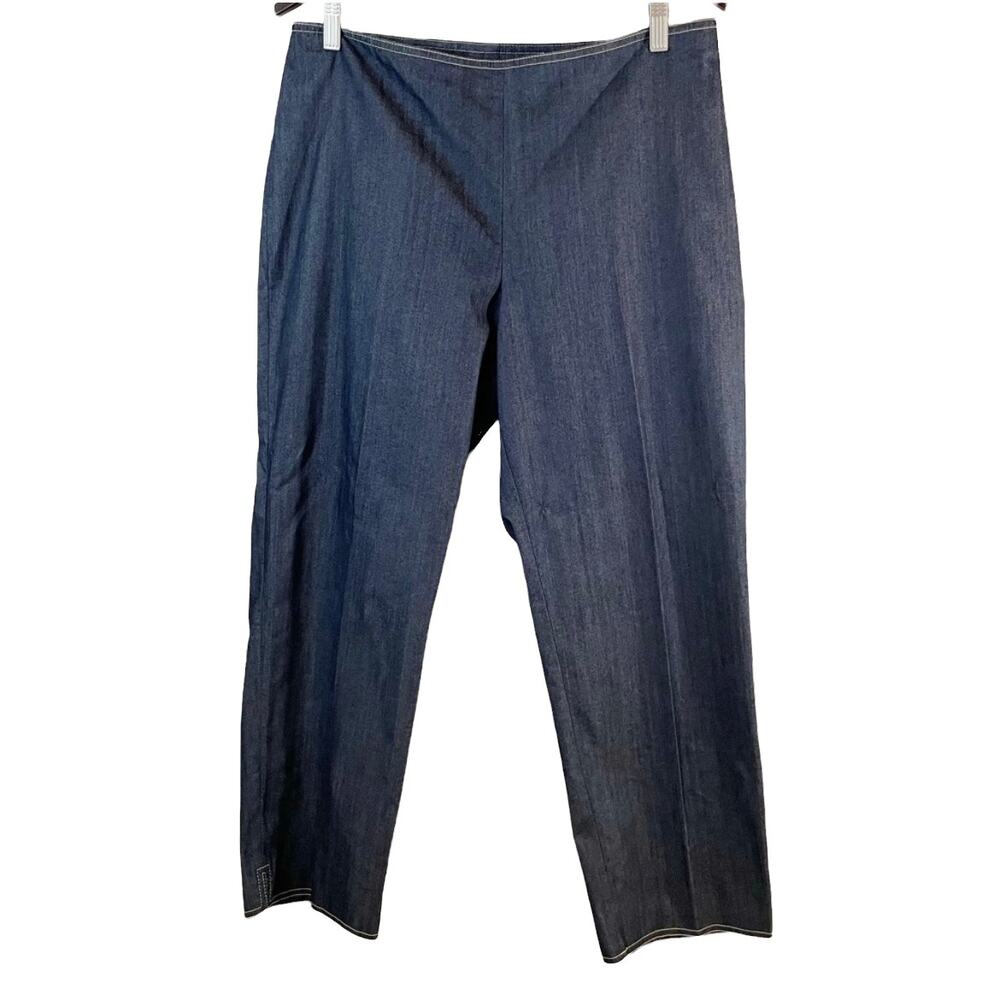 St John Chambray Denim Cropped Wide Leg Trouser Pants Blue 12 USA Old Money Work